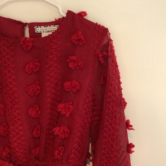 A Calin by Flying Tomato Pompom Dress. Size Medium. Long sleeve. Red - Picture 4 of 8